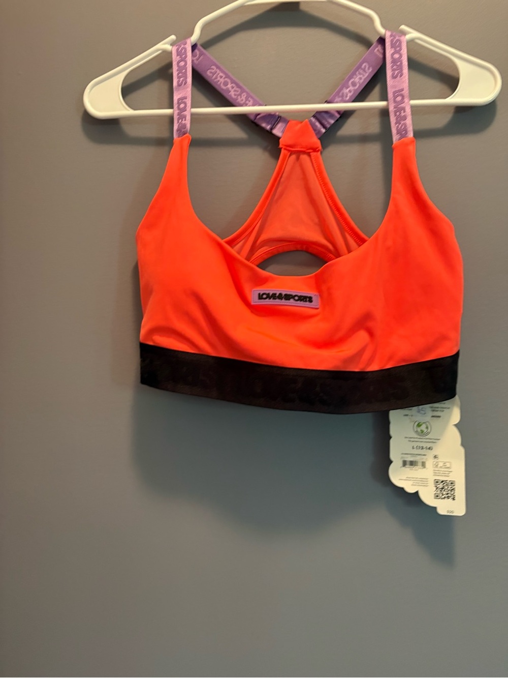 Love & Sports Sports Bra Womens Large Orange Purple Colorblock Racerback